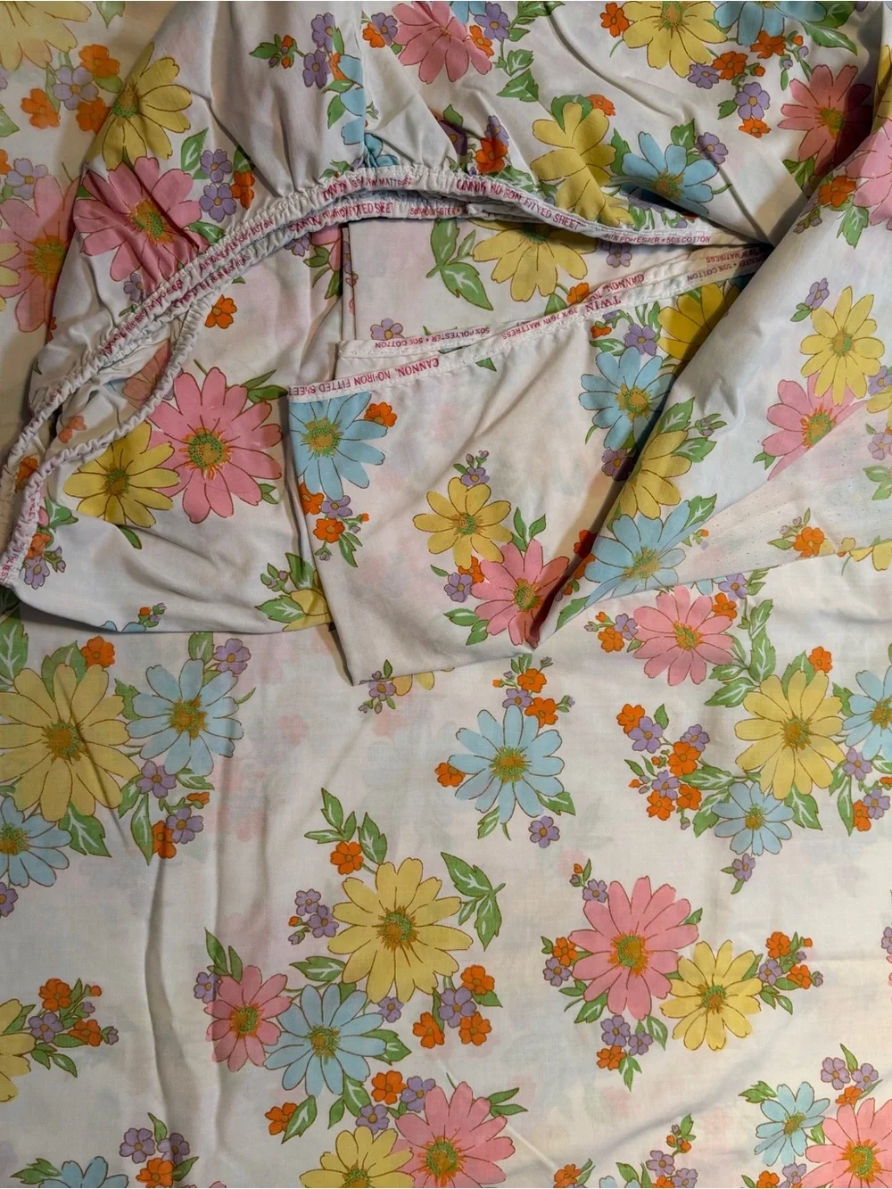 Vintage Cannon Monticello Twin Flower Power Sheet Set Fitted Flat Mod Daisy